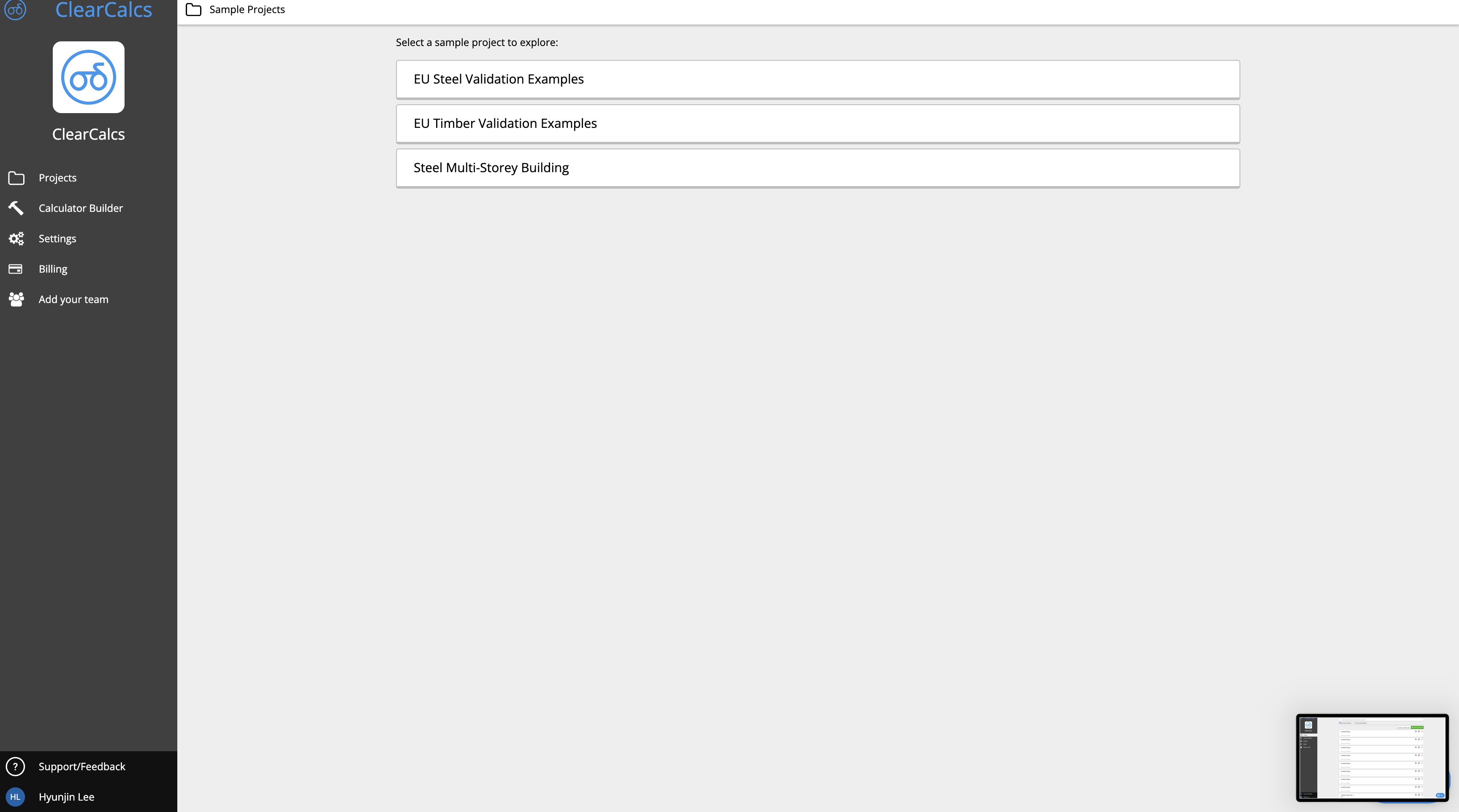 Sample projects page